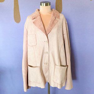 Venezia Pale Pink Faux Suede Button Up Coat